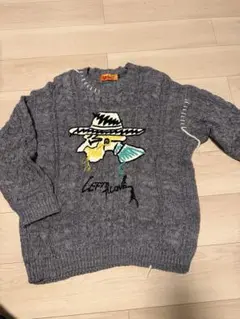 刺繍デザイン グレー ニットセーター
