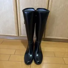 リボン付きブラックロングブーツ　ange passe