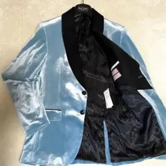 【美品✨】ZARA MAN タキシード ベロア　ジャケット 切替 ライトブルーM