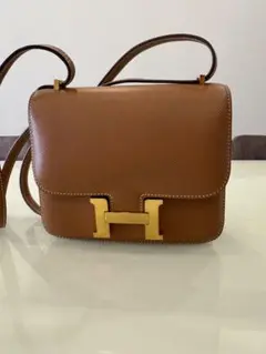 ブラウンレザーショルダーバッグ H型金具