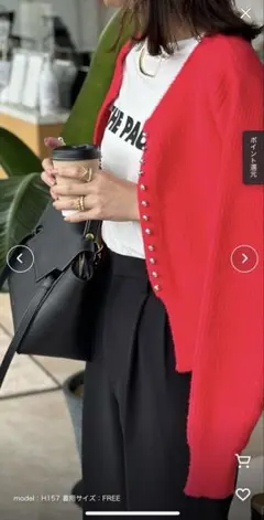 レディース　ボンジュールサガン　赤 ボタン　ニット　カーディガン セーター