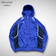 00sアディダスフーディトラックナイロンジャケットパーカーブルーブラック古着