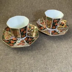 有田焼　青藍窯　古伊万里　金襴手　花鳥図　珈琲碗皿　コーヒーカップ&ソーサー2客