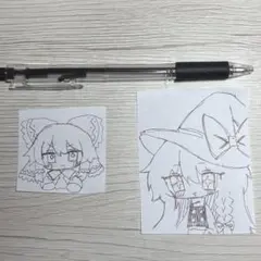 手描きイラスト 魔理沙 霊夢2枚セット