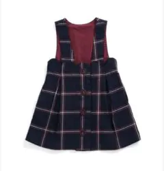 ネイビー・赤チェック・サロペットワンピース