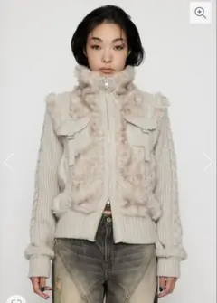 ラグアジェムLAGUA GEM CABLE KNIT FAUX FUR ブルゾン