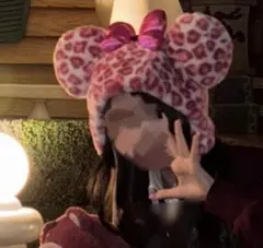 ミニーマウス ヒョウ柄帽子 ピンク