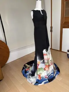 留袖　着物リメイク　　鶴柄　和柄　ワンピース　社交ダンス等にハンドメイド