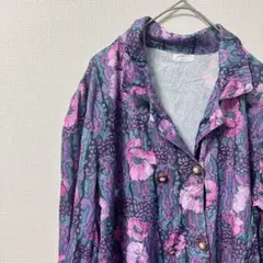 ☆一点もの☆ レディース 花柄 ロングシャツワンピース 【フリーサイズ】