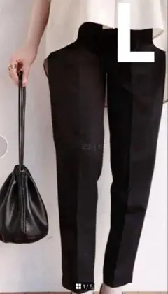 ブラック スリムフィットパンツ ハイウエスト　マタニティのサムネイル