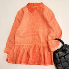 美品☆120% lino イタリア製 リネン100% ペプラムブラウス オレンジのサムネイル