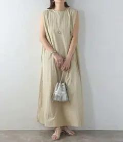 BONJOUR SAGAN ショルダータックリラックスワンピ ベージュ