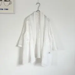 ミッション　シフォンカーディガン　七分袖　レース切り替え　華やか　キレイめ