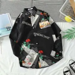 メンズシャツ新品★長袖【】古着系と相性★韓国★薔薇