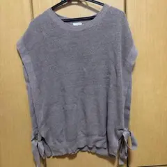 GLACIER 薄茶色 ニットベスト グラシア　トップス　ベスト リボン　L