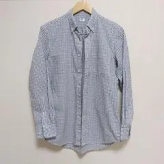 UNIQLO ボタンダウン 長袖シャツ メンズS チェック柄 ブルー×ブラック