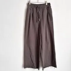 ダブルクローゼット ワイドパンツ ウエストゴム フリンジ裾 ゆったり ブラウン