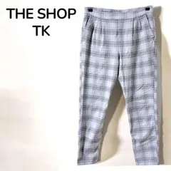 【ザショップティーケー】チェック柄テーパードパンツ　ウエストゴム　グレー　 L