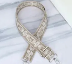 ショルダーストラップ 単品 付け替え 太め 花柄 刺繍 ホワイトキャメルベージュ