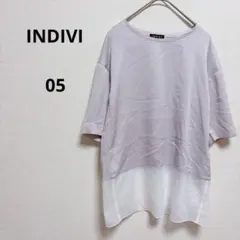 インディヴィ　ライトグレー　半袖Tシャツ 日本製　　　異素材　裾シアー　春夏のサムネイル