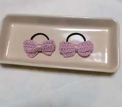 ハンドメイド ニットリボン ヘアゴム 2個セット
