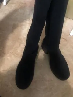 黒 ニーハイブーツ 中ヒール