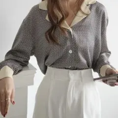 配色開襟ルーズ柄シャツのサムネイル