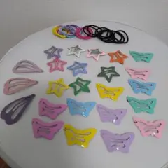 ひ*こ様 キッズヘアピンセット ハート　蝶　星　髪少なめベビーヘアゴム小さ目　カ