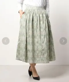 ツハルバイサマンサモスモス　リバティ脇ボタンスカート　グリーン　ウィリアムモリス