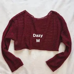 Dazy M バーガンディ クロップドトップス ショート丈ニット 透かし編み 赤のサムネイル