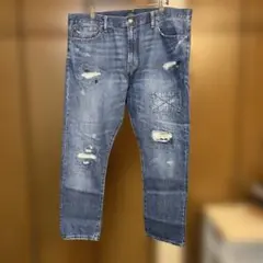 ラルフローレン　デニム　ダメージ加工　オーバーサイズ　42×32 古着