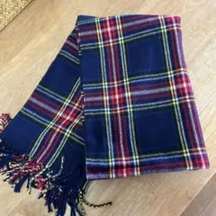 タータンチェック マフラー　大判ストール マフラー　ネイビー レッド