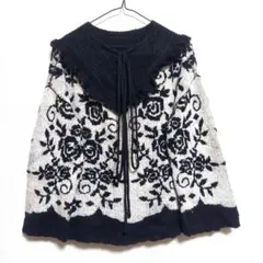 axes femme 長袖ニット セーター 薔薇柄 総柄 黒 白 可愛い M