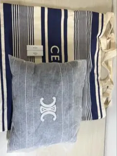 セリーヌ　クッション　トリオンフ　ストライプ　ネイビー トートバッグと試供品付き