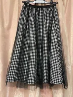 tocco closet ギンガムチェック×チュールフレアスカート(ブラック)