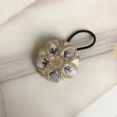 インド刺繍リボンのくるみボタンヘアゴム 花柄 匿名配送
