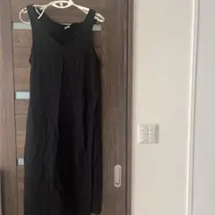黒 ノースリーブ Vネック ロングワンピース