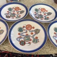 花と葉模様の皿 5枚セット