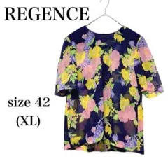 【レジアンス】 ブラウス 薄手 半袖 花柄 総柄 日本製 XL