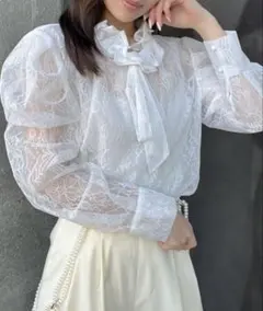 YILON TIE PEPLUM LACE BLOUSE ブルー - メルカリ