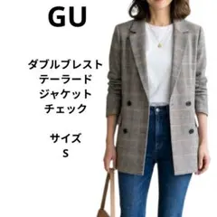 GU チェック柄 ダブルブレストジャケット ブラウン　サイズS