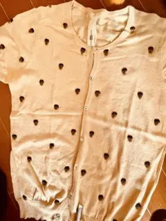 ビーズ刺繍 半袖カーディガン クリーム色