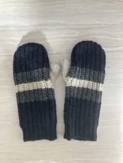 ニット ストライプ ミトン ネイビー グレー