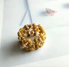 No.3160 オリーブオパールの花編みワイドリング