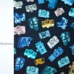 264.カメラ柄 USAコットン シーチング はぎれ布 生地 黒