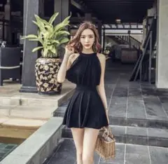 【Lサイズ/9号】2way ワンピース 水着 スカート 着痩せ くびれ