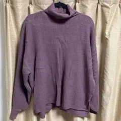 パープル タートルネック ニットセーター