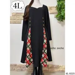 新品＊大きいサイズ4L♡冬の華やぎチェック柄*Aライン切り替えチュニックワンピ*