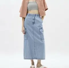 美品 GUデニムカーゴロングスカート
