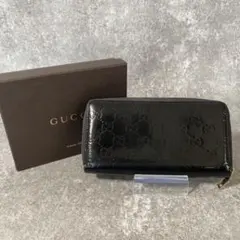 GUCCI グッチシマ レザー ラウンドファスナー　長財布　ブラック　黒